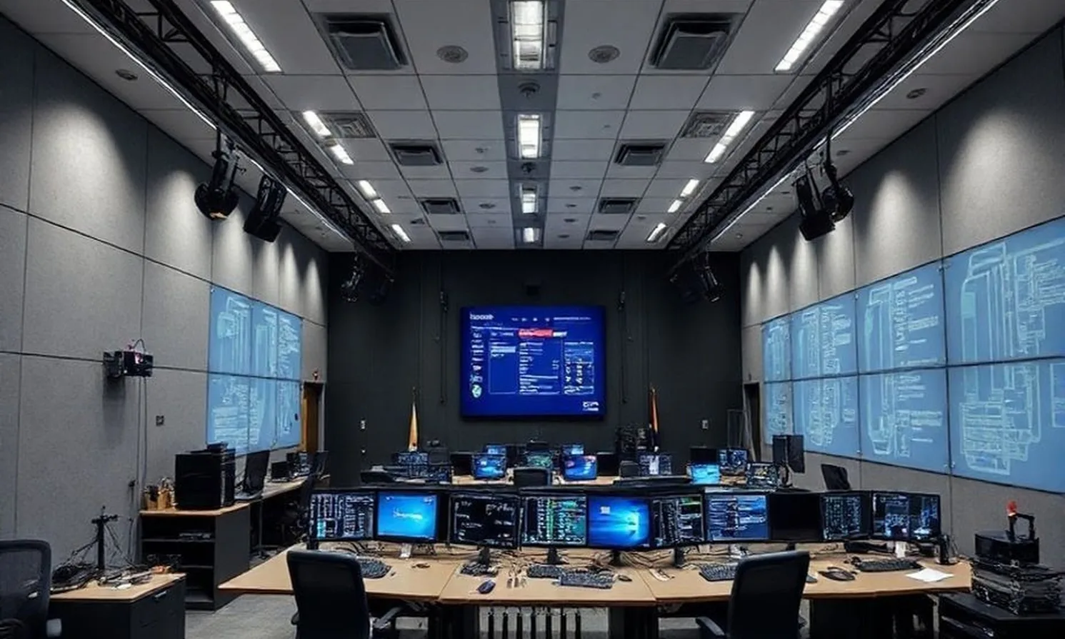 Corporate communications team working in modern center